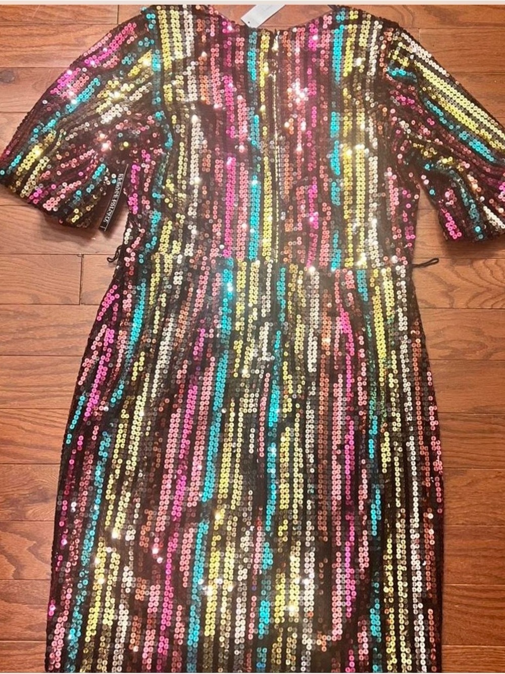 New York & Company Multicolor Sequin Wrap-Style Cocktail Dress - Picture 3 of 6